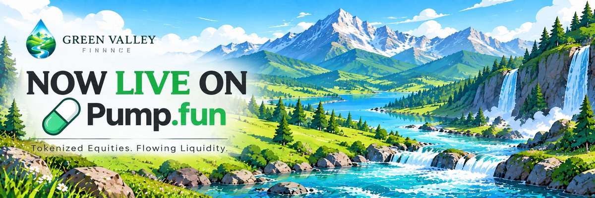 Green_Valleyfi's tweet photo. 🌿 GREEN VALLEY FINANCE IS NOW LIVE.

The Valley is officially open on https://t.co/Xp1bQLCy26.

Aq1CMBoKpYaZEigG3AzWoxNnUa4356uhXosYd9enpump

https://t.co/qfzoNjwMct

A new financial landscape built around tokenized equities, onchain liquidity, and the idea that capital should never stand still.

Tokenized Equities → Collateral → Liquidity

This is where the flow begins. 💧

Green Valley Finance
Let Your Equities Flow.

🌐 Trade now on https://t.co/Xp1bQLCy26