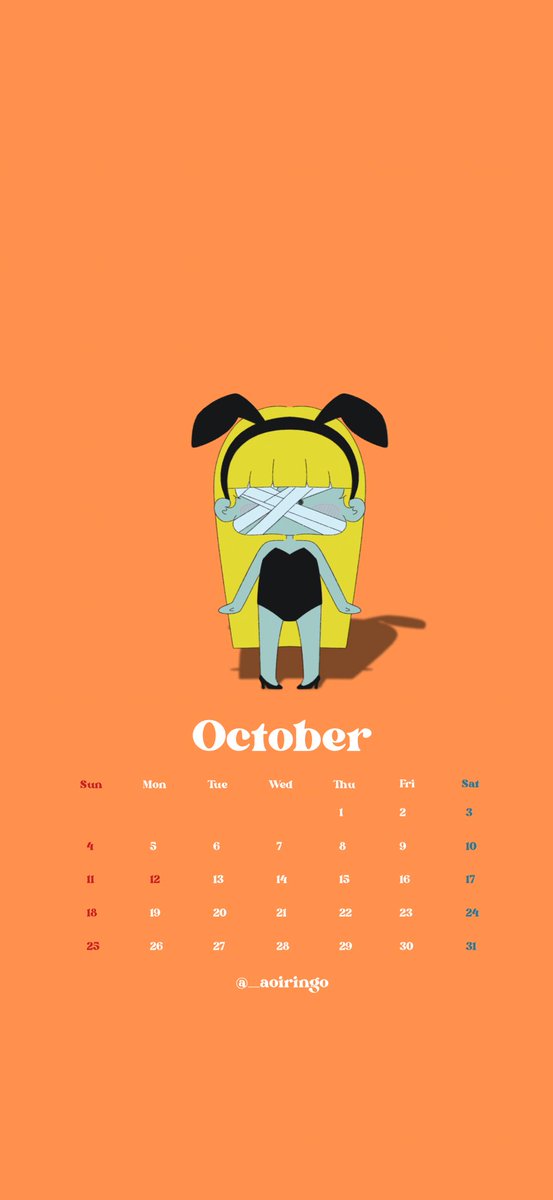__aoiringo's tweet photo. 10月のカレンダー作成しました🎃
個人利用の範囲でご利用ください⋆⸜🧡⸝‍⋆

(ツリーに壁紙も置いておきます✊🏻 ̖́-)

#壁紙 #無料配布 #10月カレンダー
#ゆるいイラスト #ゆるかわ #イラスト #オリジナル #オリジナルガール #oc https://t.co/j9Y9hDK2om
