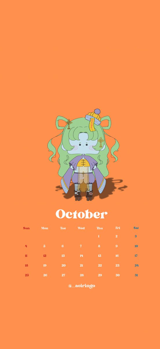 __aoiringo's tweet photo. 10月のカレンダー作成しました🎃
個人利用の範囲でご利用ください⋆⸜🧡⸝‍⋆

(ツリーに壁紙も置いておきます✊🏻 ̖́-)

#壁紙 #無料配布 #10月カレンダー
#ゆるいイラスト #ゆるかわ #イラスト #オリジナル #オリジナルガール #oc https://t.co/j9Y9hDK2om