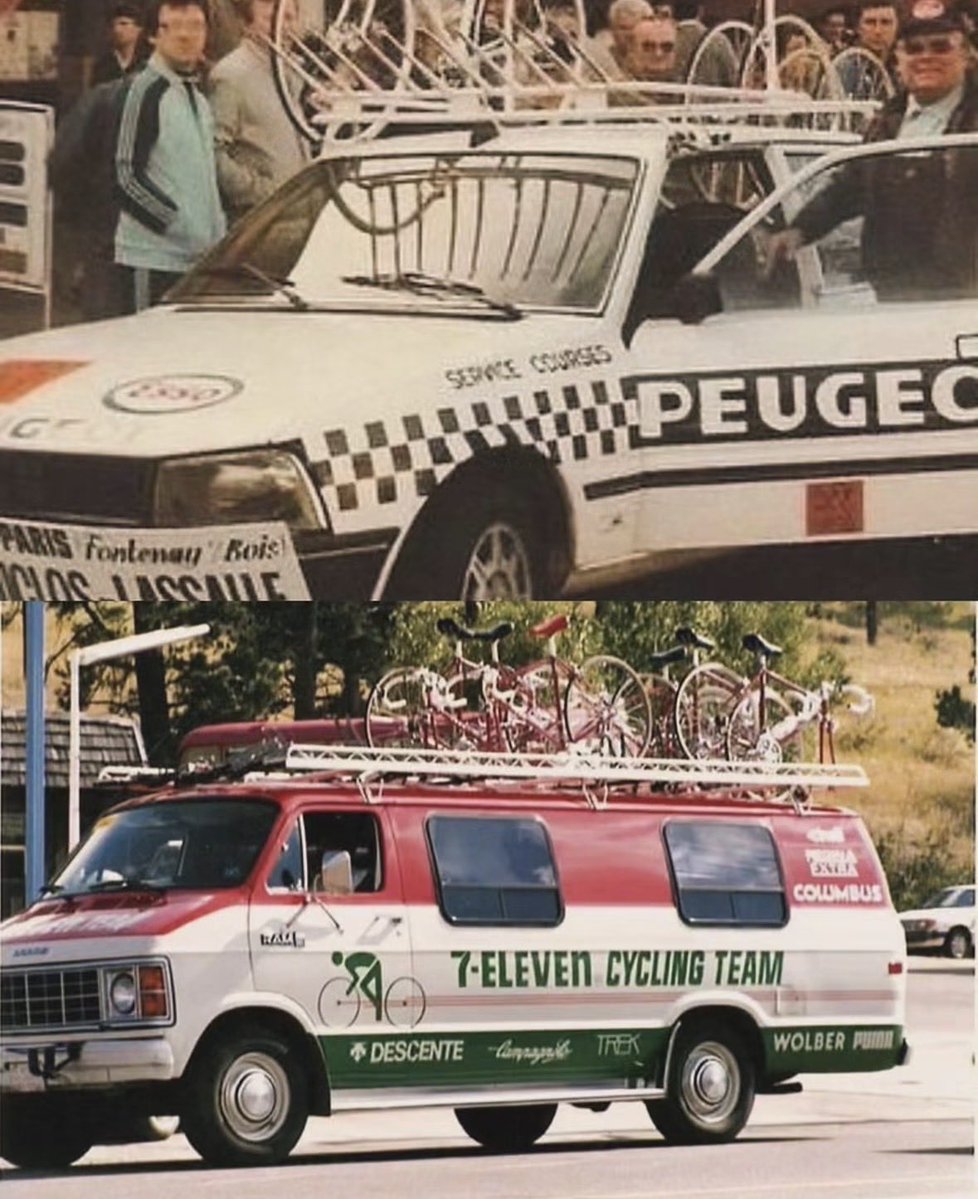 CyclingTodayEn's tweet photo. Cycling team cars back in the day https://t.co/wcCb67Ekep