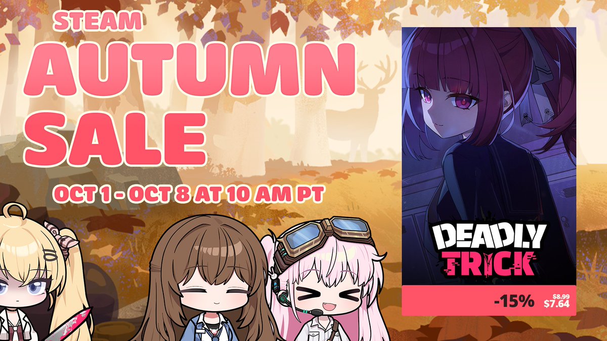 FinalBlowCorp's tweet photo. The Autumn Sale has begun! 🍂
Get 「Deadly Trick」 now for 15% off!
https://t.co/qaOqHgTUem https://t.co/6XmR3IixPi