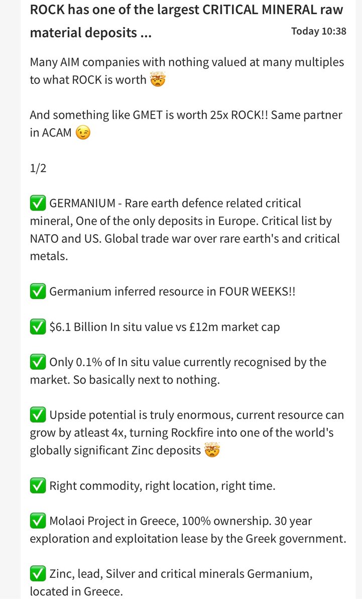 ZSS16298069's tweet photo. #ROCK
#GERMANIUM resource fast tracked - US/European Government funding?
ROCK will MULTIBAG instantly 🚀
https://t.co/AEVFooUDhn
#TYM #GCM #VRS #NFX #ORR #CDL #STOCKS #SHARES #80M #SML #UKOG #MET1 #ZIOC #EUA #UFO #CTAI #OMI #WSBN #COPPER #BRES #EST #ALRT #GOLD #ZINC #SILVER https://t.co/33bWUZPhDN