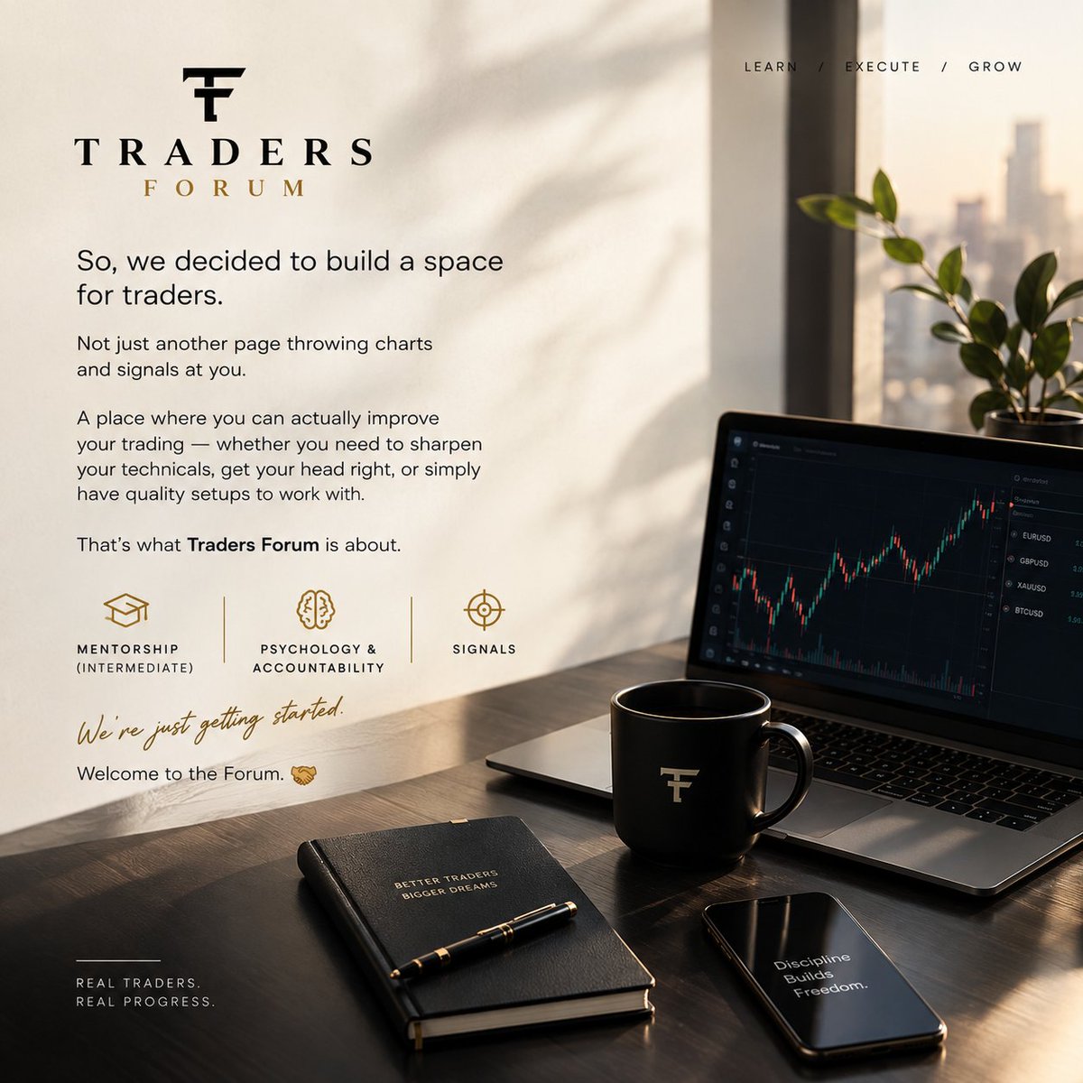 Tradersorum's tweet photo. So, we decided to build a space for traders.

Not just another page throwing charts and signals at you.

A place where you can actually improve your trading — whether you need to sharpen your technicals, get your head right, or simply have quality setups to work with.

Join Us! https://t.co/tP0FxYVr1T