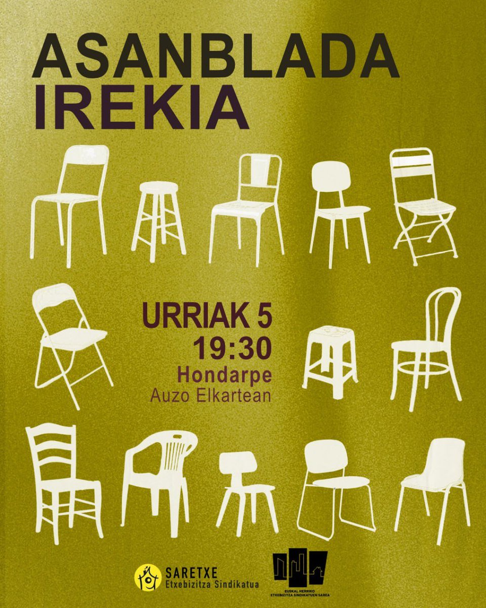 ehessarea's tweet photo. Gaur EHko etxebizitza sindikatuak kalera aterako gara. 

Badakigu borroka ez dela ez instituzioetan hasten ez amaitzen, tokian toki borrokatu behar dugu etxebizitzaren negozioa.

Horregatik, dei egiten dizuegu egingo ditugun asanblada irekietan  parte hartzera

Batu sindikatura! https://t.co/4BF5kK6XNM