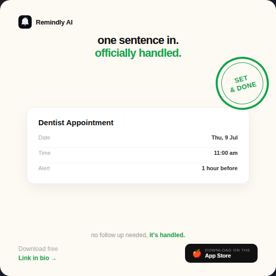 RemindlyAI_app's tweet photo. Officially handled, officially sorted, every single time ✅
Stamped, scanned, and filed in the right place automatically, all from one sentence. Download free ✨ link in bio
#RemindlyAI #SmartTech #AppOfTheDay #GetItDone #ProductivityHack https://t.co/5qPkngC7MZ