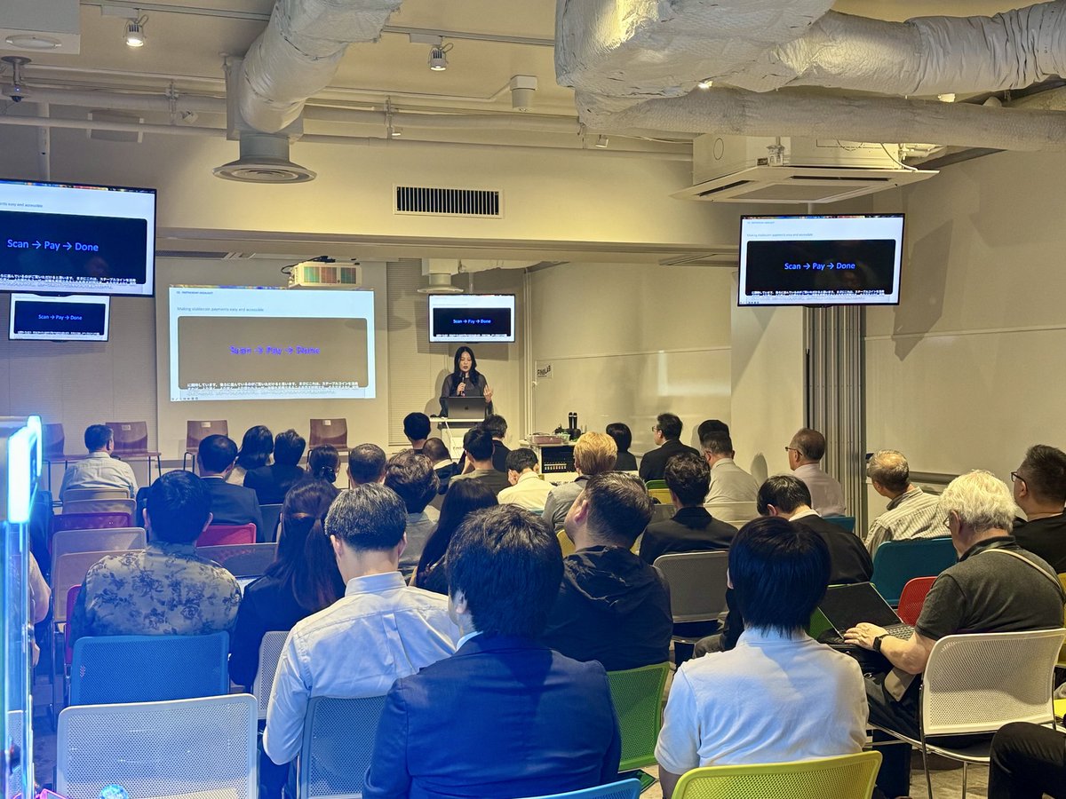 INSPAY_io's tweet photo. Payment 3.0、無事終了しました！🎉ご参加の皆さま、本当にありがとうございました！

「ステーブルコインは、本当に街で使えるのか。」
JPYC、Sui / Mysten Labs、HashPort、INSPAYで、発行・ウォレット・ブロックチェーン・リアル決済、それぞれの立場からじっくり議論しました。
Q&Aでもたくさんのご質問をいただき、最後は実際の決済も体験。

まずは今日の様子を少しだけ📸（岡部さん@noritaka_okabe 、席の位置の関係で写真がことごとくすみません😂）