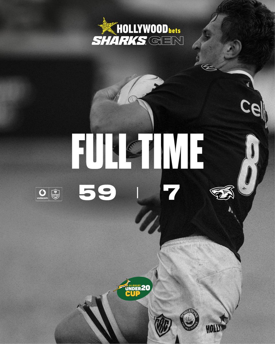 SharksRugby's tweet photo. A tough afternoon for the Hollywoodbets Sharks GEN as they go down to Vodacom Bulls U20 in Tshwane.

#SharksRugbyClub #BlackWhiteForever #HollywoodbetsSharksGEN https://t.co/snkrj650RI