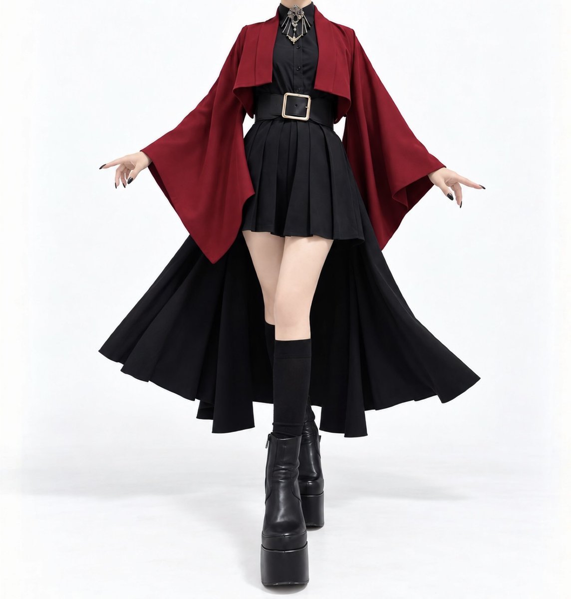 misamaru_kimono's tweet photo. ワインレッド×黒の和洋折衷コーデ。
ショート丈の羽織に袴ショートパンツ×腰マントをベルトで引き締めたスタイルがかっこいい✨ https://t.co/ecFryTpOzL