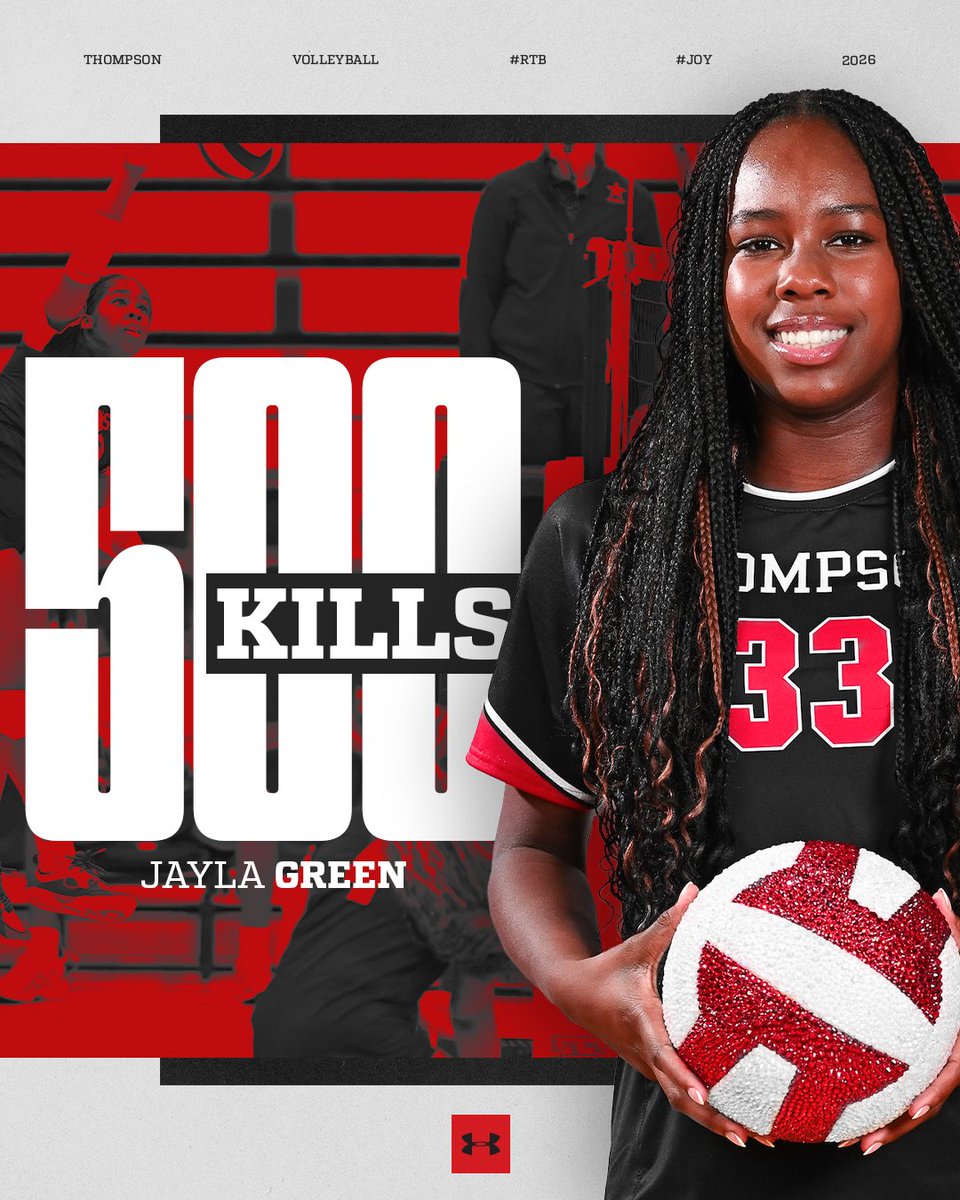 Thompson_Vball's tweet photo. Milestone Friday!! Congrats to Jayla on hammering out her 500th career kill, Maddy for eclipsing 1500 assists and 100 blocks and Brielle on earning her 100th block!  Proud of you all! https://t.co/LTBaTE8KMr