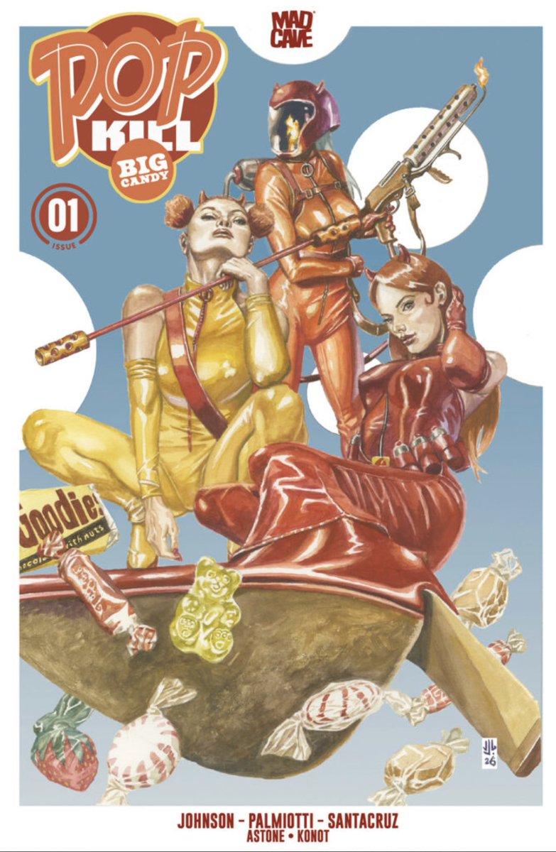 jpalmiotti's tweet photo. POP KILL- BIG CANDY is out next week! Which cover did you order? 
Ben Caldwell? 
Amanda Conner?
 J.G.Jones? 
Dave Johnson? https://t.co/3IvmbawnHQ