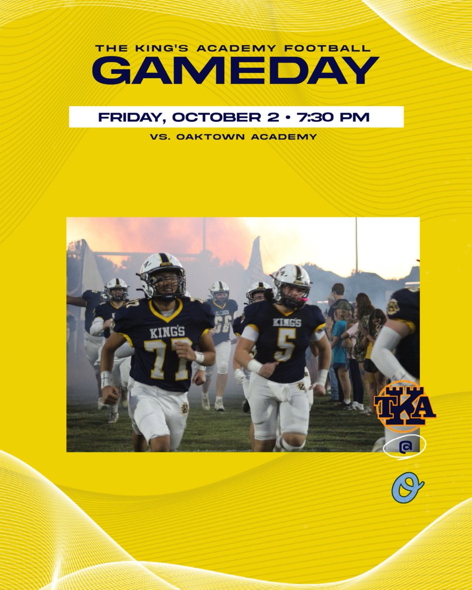kingsathl's tweet photo. Football heads to Oaktown Academy tonight!
Kick off is set for 7:30!
#GOLions https://t.co/kF3tzworsS