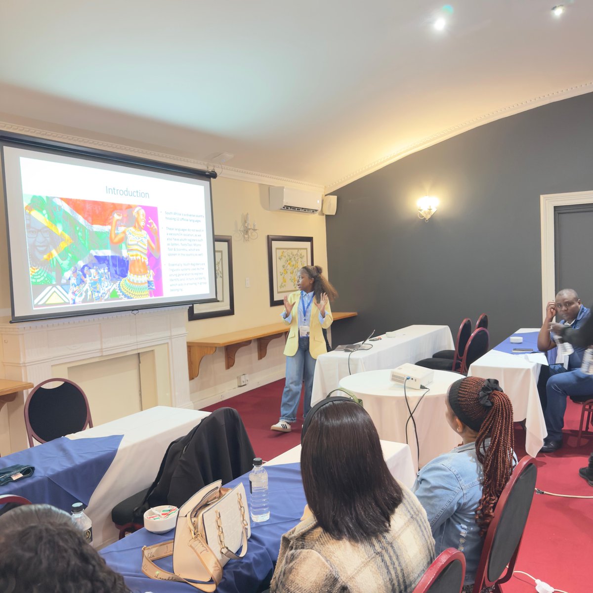 LinguisticUnisa's tweet photo. At the #LSSAConference, Ms Karabo Sinah Mafetsa and Mr Thato Baloyi presented on false friends between official languages and youth registers, exploring how language change can outpace standard lexicography. The presentation was well received and generated encouraging feedback. https://t.co/kjrzZnLp3n