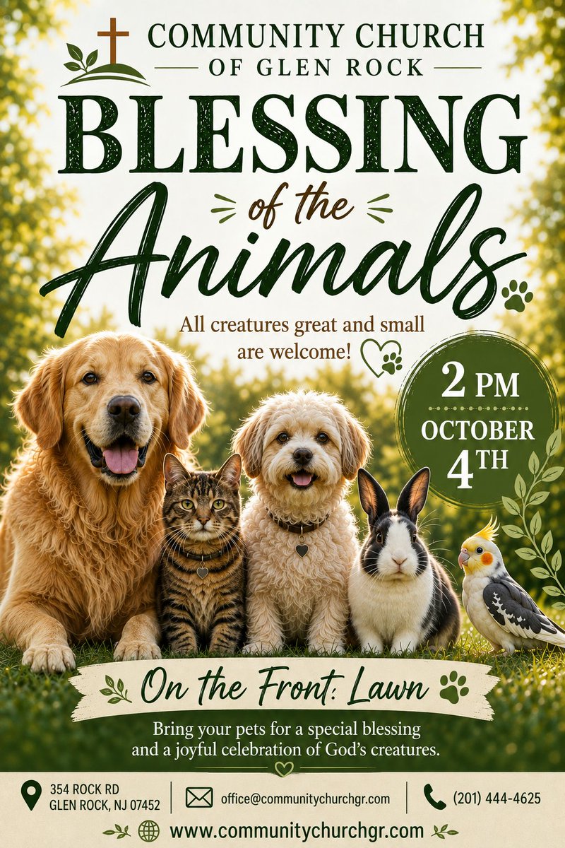 RevMarkEnnis's tweet photo. You are invited to the Blessing of the Animals at the Community Church of Glen Rock. https://t.co/ZRVuXPfKui