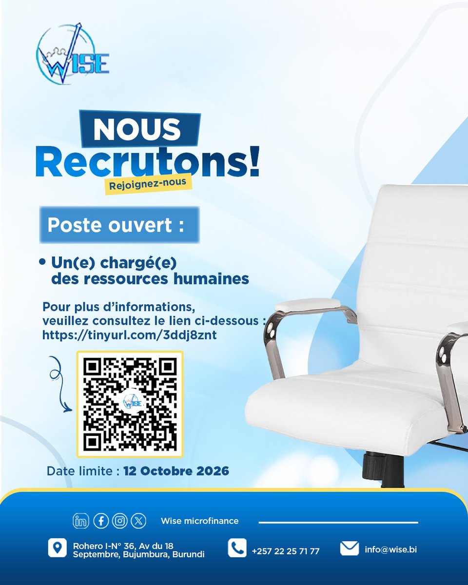 Wise_imf's tweet photo. WISE recrute et votre prochaine opportunité peut commencer aujourd'hui.

Rejoignez-nous en suivant les instructions sur l'affiche.
Vous avez jusqu'au 12 Octobre.

Taguez et partagez à quelqu'un qui doit voir ça !! https://t.co/yMkJFs2uBF