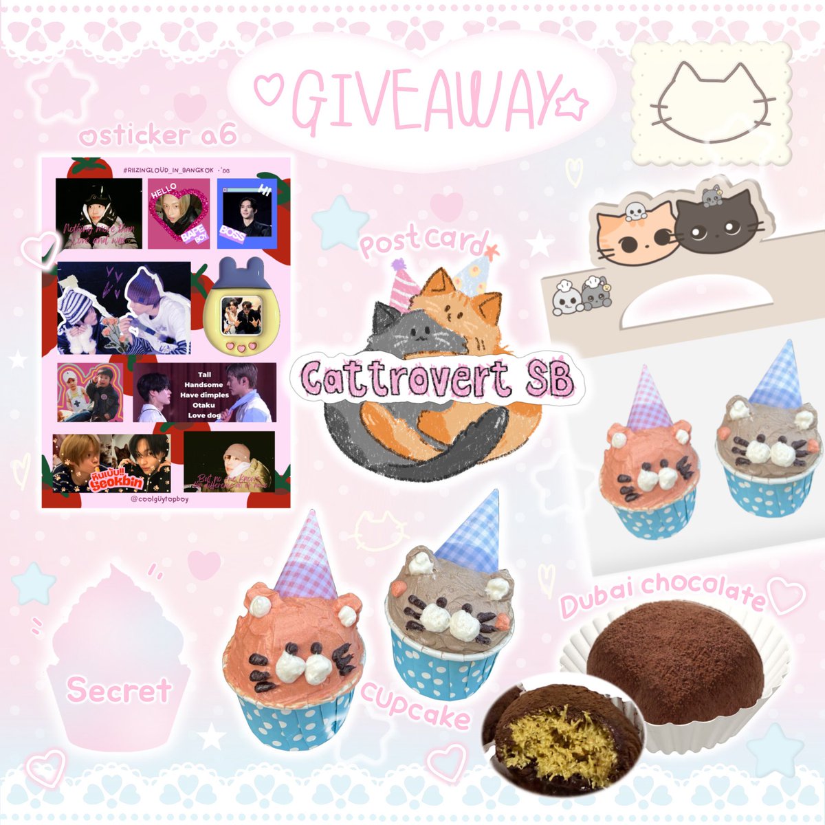 BusttyBell_00's tweet photo. 𐔌՞. .՞𐦯 giveaway ˚ʚ🐈🐈‍⬛ɞ˚
           from @BusttyBell_00 

            pls kindly rt
   rt& show this tweet.

📨 @cattrovertSB ☕️ 

Postcard seokbin cattrovert 20 EA
Sticker A6 seokbin shiper 20 EA
🍪Chocolate Dubai cookie 20 EA
🧁Cattrovert cupcake 20 EA 
(Special secret cupcake 5 EA )

📆: 10-11 Oct 26
📍: Son brown cafe 
🕰️: TBA

#CattrovertSB #3901room