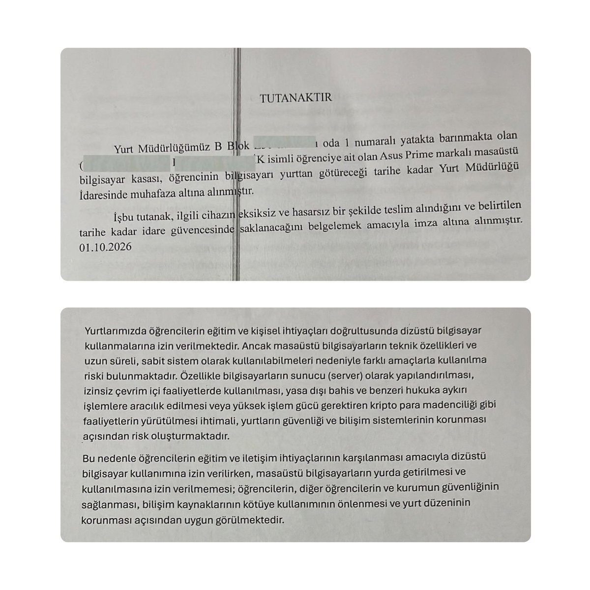 bosunatiklama's tweet photo. Antalya'da KYK yurdunda kalan bir öğrencinin bilgisayar kasasına el konuldu.

Gerekçe: Yasa dışı bahse aracılık edilebileceği ve kripto para madenciliği yapılabileceği ihtimali. https://t.co/MO3bBAmUMN