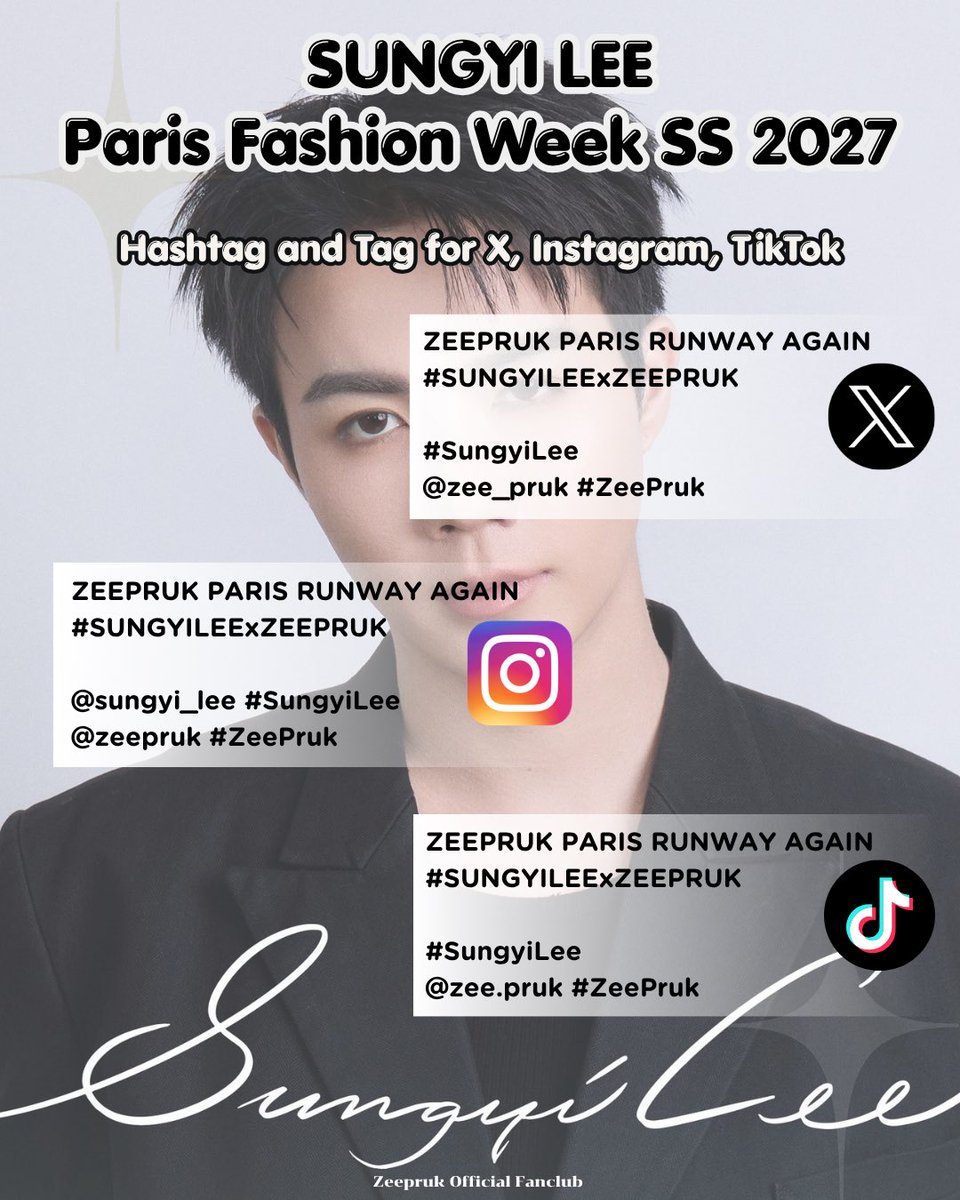 ZeePruk_OFC's tweet photo. 🔥 𝑬𝒏𝒈𝒂𝒈𝒆𝒎𝒆𝒏𝒕 𝒇𝒐𝒓 ��𝒆𝒆 𝑷𝒓𝒖𝒌 𝒂𝒕 𝑷𝒂𝒓𝒊𝒔 𝑭𝒂𝒔𝒉𝒊𝒐𝒏 𝑾𝒆𝒆𝒌 𝑺𝑺 𝟐𝟎𝟐𝟕 𝒘𝒊𝒕𝒉 𝑺𝑼𝑵𝑮𝒀𝑰 𝑳𝑬𝑬

✨ ทุกคนสามารถติด Hashtag และ Tag เพื่อสะสม engagement ให้ซีกับ SUNGYI LEE บนช่องทางต่าง ๆ ได้ตามภาพนี้เลยค่ะ

ZEEPRUK PARIS RUNWAY AGAIN
#SUNGYILEExZEEPRUK

#SungyiLee
@zee_pruk #ZeePruk