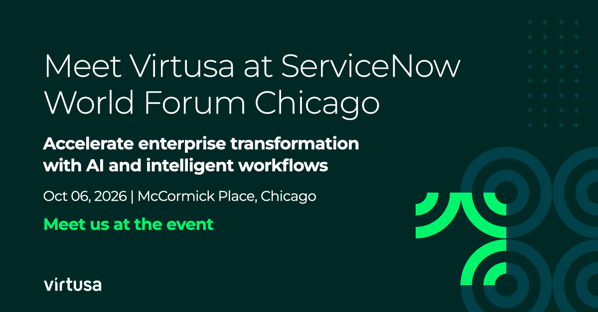 VirtusaCorp's tweet photo. Heading to #ServiceNowWorldForum Chicago on Oct 6? Meet @Virtusa Corp at McCormick Place! Discover how our AI-powered solutions, smart workflows turn ServiceNow into a powerful digital backbone for your enterprise. Let’s connect! #Virtusa #DigitalTransformation #AI https://t.co/Bd02y50mIs
