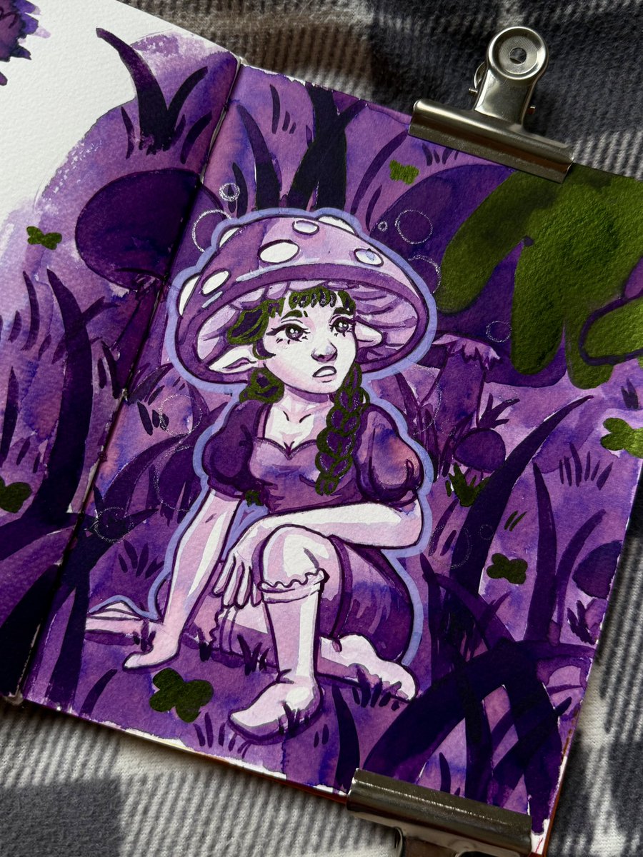 Munuixx's tweet photo. Inktober 2/31 
Mushrooms 🍄

I really like this illustration. Using just one jar of ink, I achieved so many shades

#inktober2026 #inktober #sketchbook https://t.co/4VOpVcKt8S