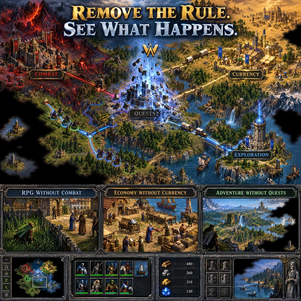AIWORLDSGAMES's tweet photo. 🧩 What if you could remove a core game mechanic?

Remove combat from an RPG. Currency from an economy. Quests from an adventure.

What changes? Which systems take over?

Sometimes removing one mechanic reveals entirely new ways to play.

👉 https://t.co/2eHVhLCfQa https://t.co/79oPsxwiwG