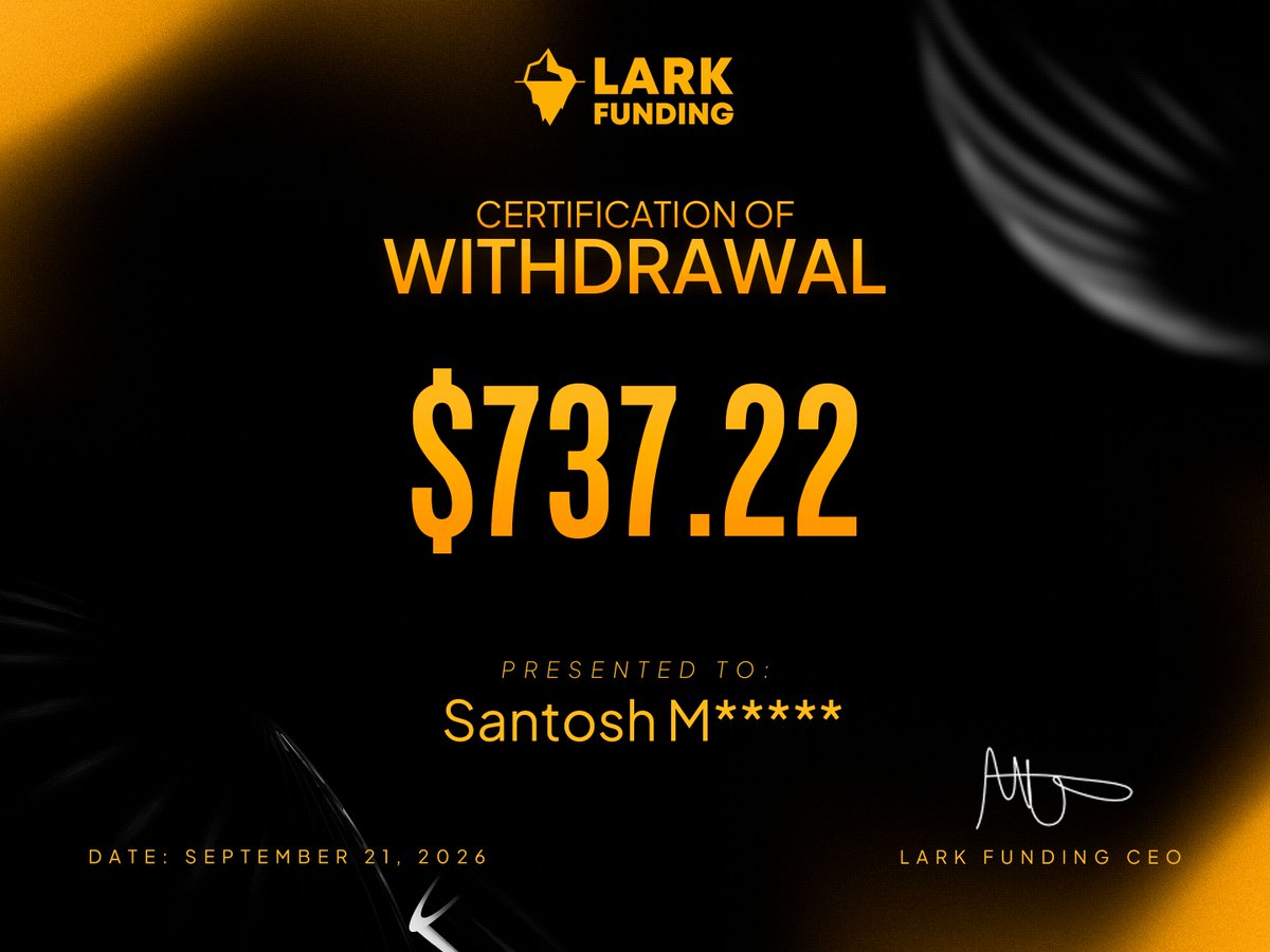 larkfunding's tweet photo. You pass. You trade. You get paid.

Santosh M. just took home $737.22 ✅ https://t.co/r5OeobZ778