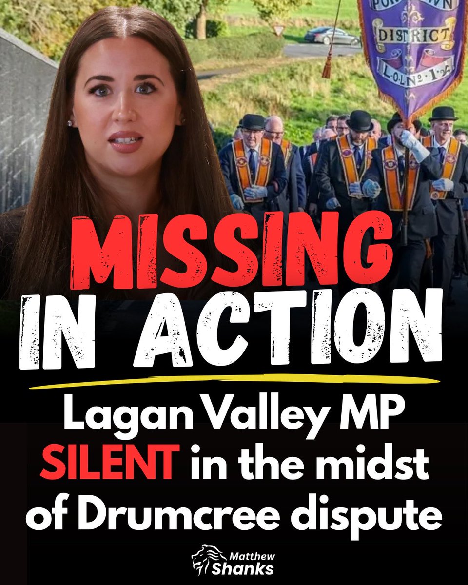 matthew_shanks1's tweet photo. The Alliance Party’s Sorcha Eastwood usually has a lot to say. 

Her leader, Naomi Long, has said the Orange Order should back down over Drumcree.

Conveniently, Sorcha has disappeared off the face of the earth! Does she agree with Naomi? https://t.co/NutmSGVEap