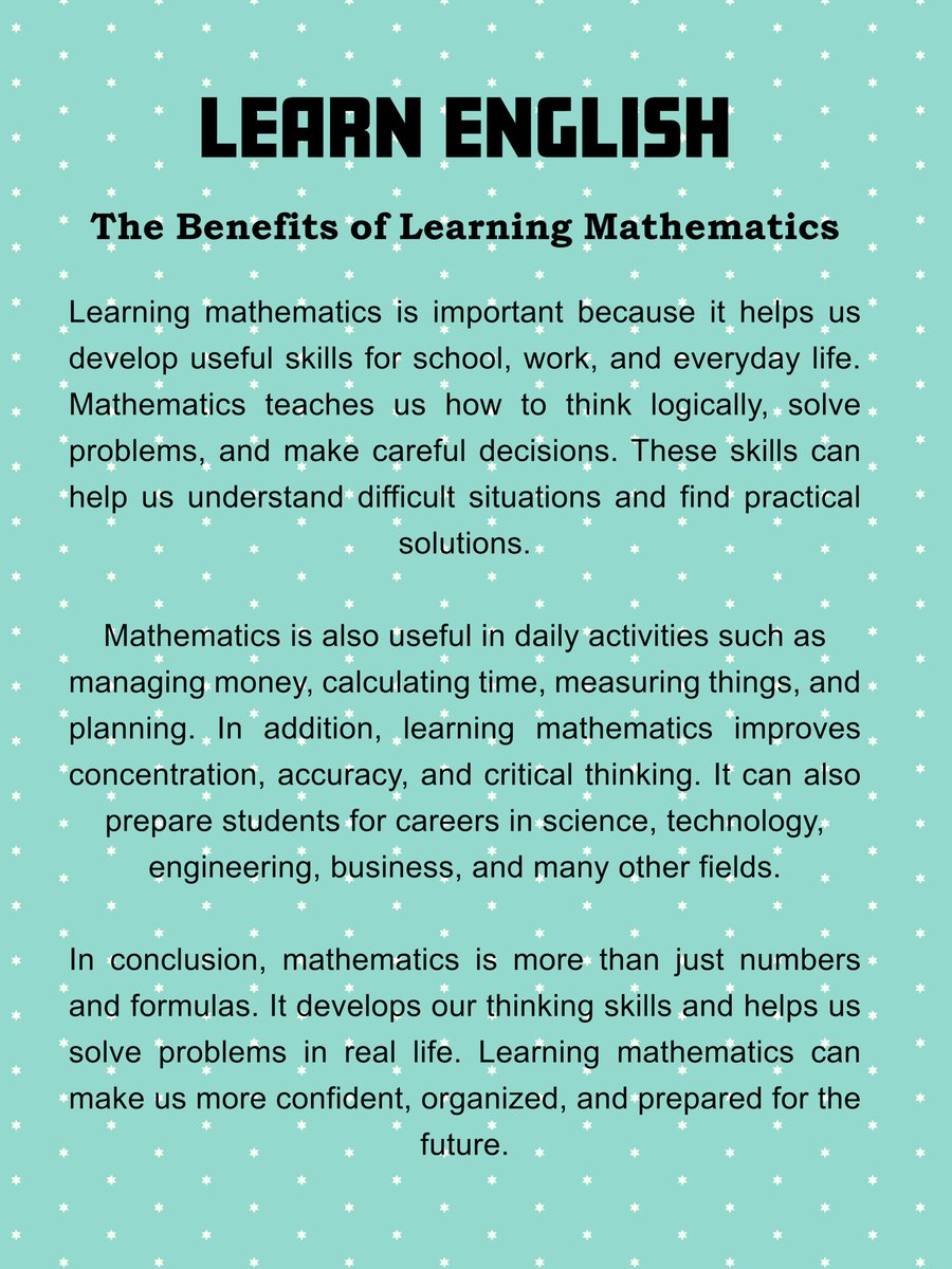 KienVirak's tweet photo. The benefits of learning mathematics 

 #Viral  #viralreels #Education #books #reel #reels #English #reading #post #study #viralpost https://t.co/hdSkdew8Je