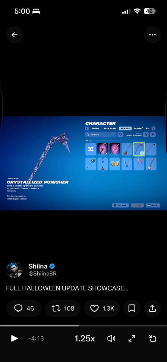 MikuLoverHachun's tweet photo. Yo does anyone know how to get the crystal candy axe (photo from @ShiinaBR video) #fortnite #pickaxe #fortnitepickaxe https://t.co/sDS7edSGyM