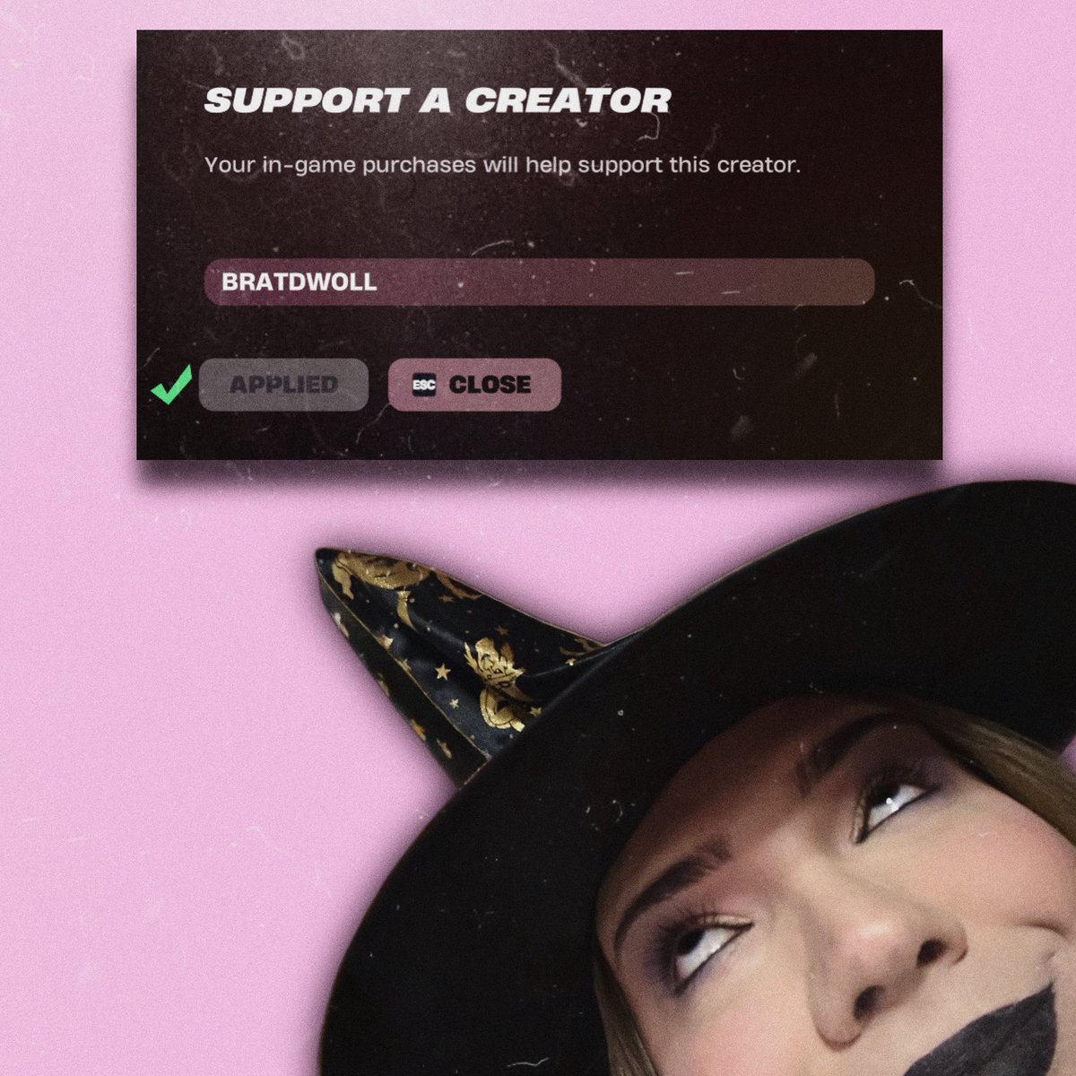 bratdwoll's tweet photo. My Epic #CreatorCode is now available for use in Fortnite (and other Epic Games) in order to SUPPORT A DWOLL 🩷
Use code ‘BRATDWOLL’ whenever you shop anything in #Fortnite and I’ll jiggle my butt telepathically in appreciation! 🙂↕️
#Ad #EpicPartner https://t.co/Hkbg7pQ8IS