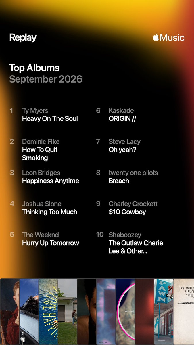 _peytonhacker's tweet photo. My Apple Music Replay for September 2026 https://t.co/MqHm18vczx