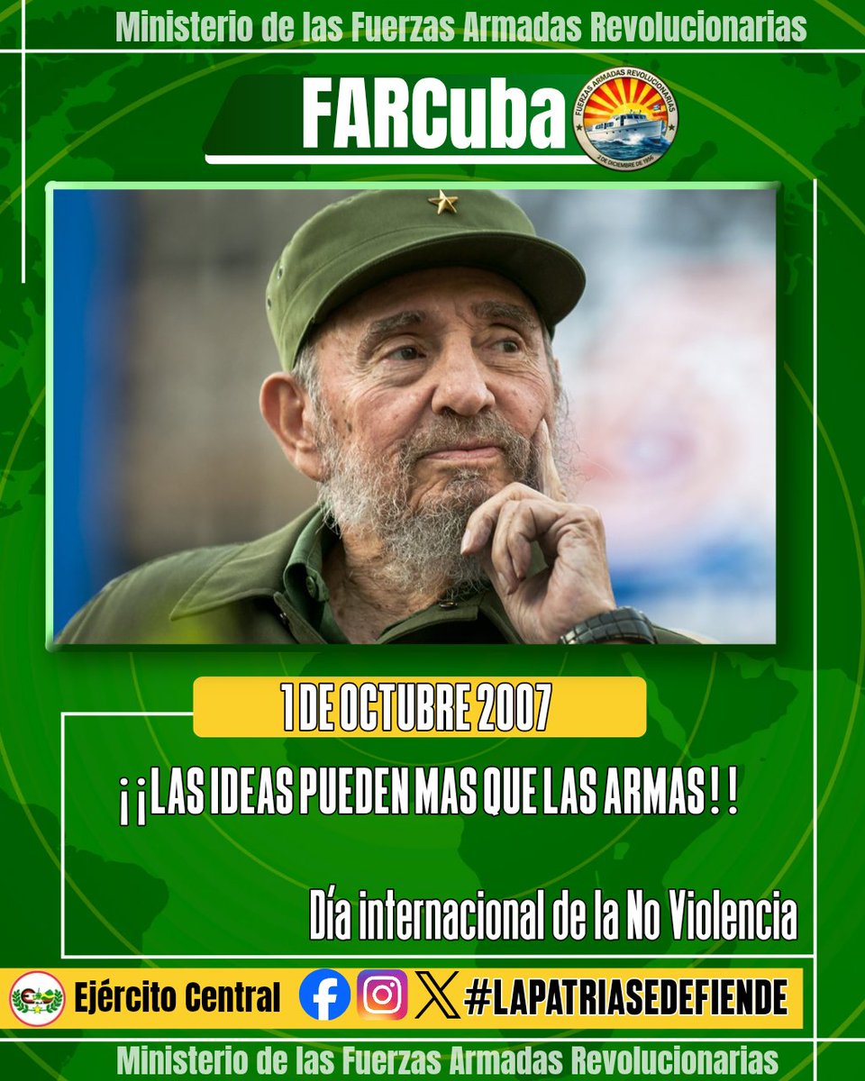 CentralEjercito's tweet photo. "Yo no soy un practicante de la filosofía de Gandhi, pero la historia ha demostrado que muchas y grandes ⚔️ se han ganado fundamentalmente con las ideas." Fidel
Gandhi venció sin armas. Fidel venció con ideas.
2 gigantes, 1 trinchera: la libertad de los pueblos.
#FidelPorSiempre https://t.co/FdwzpKGA6Y