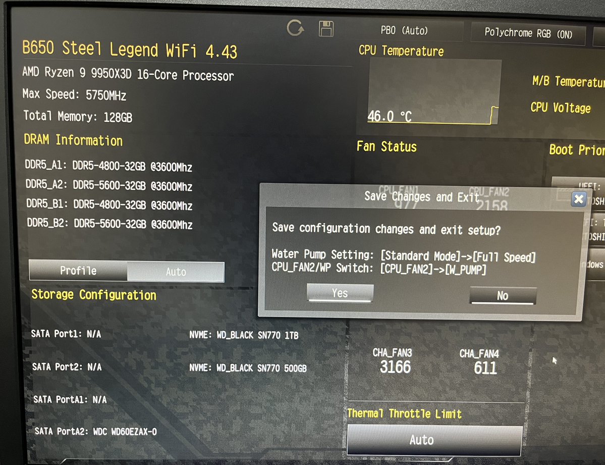 kurotre3's tweet photo. 9950X3DでもDDR5メモリ4枚の起動確認ができたので、PC構成を入れ替え。クリーンインストール中。
今回は B650 Steel Legend WiFi のPCIeスロット位置と帯域幅を優先。 https://t.co/R704gyBvUB