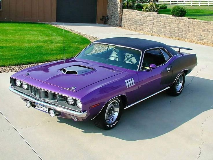 RestoMod804's tweet photo. 1971 Plymouth Barracuda — Plum Crazy purple with black vinyl top and black billboard on quarters, shaker hood and fender gills. https://t.co/dml1ggMwgD