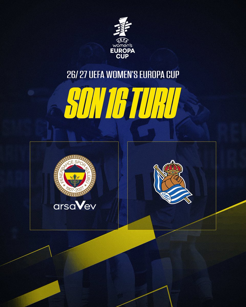 kadinfutbolfb's tweet photo. ℹ️ UEFA Kadınlar Avrupa Kupası son 16 turunda Real Sociedad ile karşılaşacağız.

Eşleşmenin ilk maçını 28/29 Ekim tarihlerinde deplasmanda, rövanş mücadelesini ise 10/11 Kasım tarihlerinde İstanbul’da oynayacağız. https://t.co/IYgfBraJGX