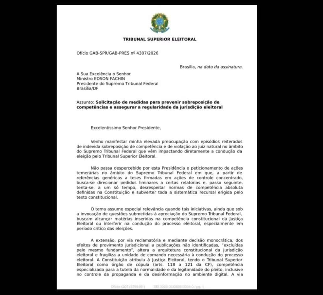 andrepiedade1's tweet photo. URGENTE: Em OFÍCIO enviado a Fachin, o Ministro Nunes Marques diz que:

“Se o Supremo decidir funcionar como instância eleitoral paralela não haverá razão para manter o TSE de pé, e a eleição, que deveria se resolver nas urnas, passará a ser decidida no silêncio de um gabinete. https://t.co/OQ36mNPMU9