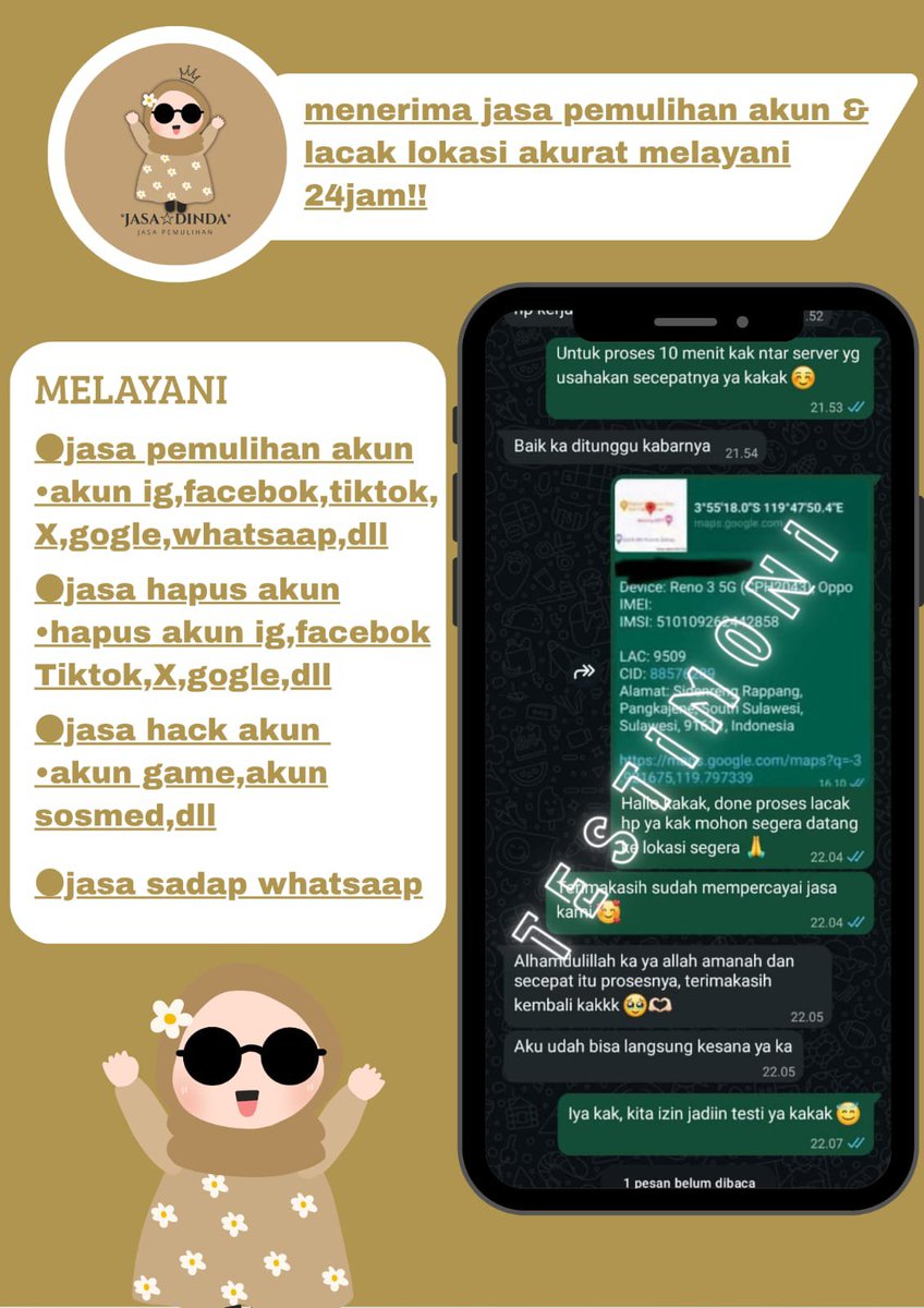 pistxcio's tweet photo. OPEN JASA PEMULIHAN AKUN,BALIKIN AKUN &amp; HAPUS AKUN TRUSTED 

JASA LACAK LOKASI
SADAP WA
LACAK HP HILANG BY NO HP /IMEI
JASA PULIHKAN AKUN WHATSAPP YANG KEBLOKIR

EMAIL,IG,WA,TWITER/X, FB,TIKTOK

Order whatsapp di bio ya 💬
#zonauangㅤ https://t.co/2wPsxXeYo5