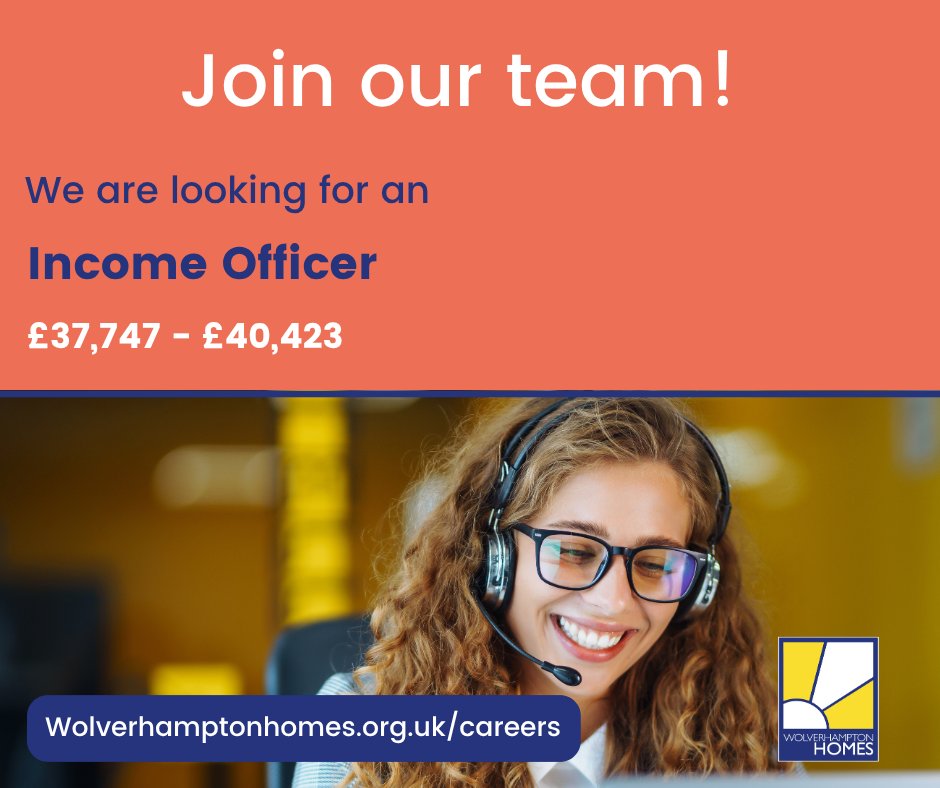 WolvesHomes's tweet photo. Job alert! We're looking for a motivated and customer-focused Income Officer to join our Income team. This is a rewarding role where you'll play a key part in helping customers sustain their tenancies. Head to WMJobs for more information: https://t.co/ke2LKjIIDG https://t.co/D3aCopHvPO