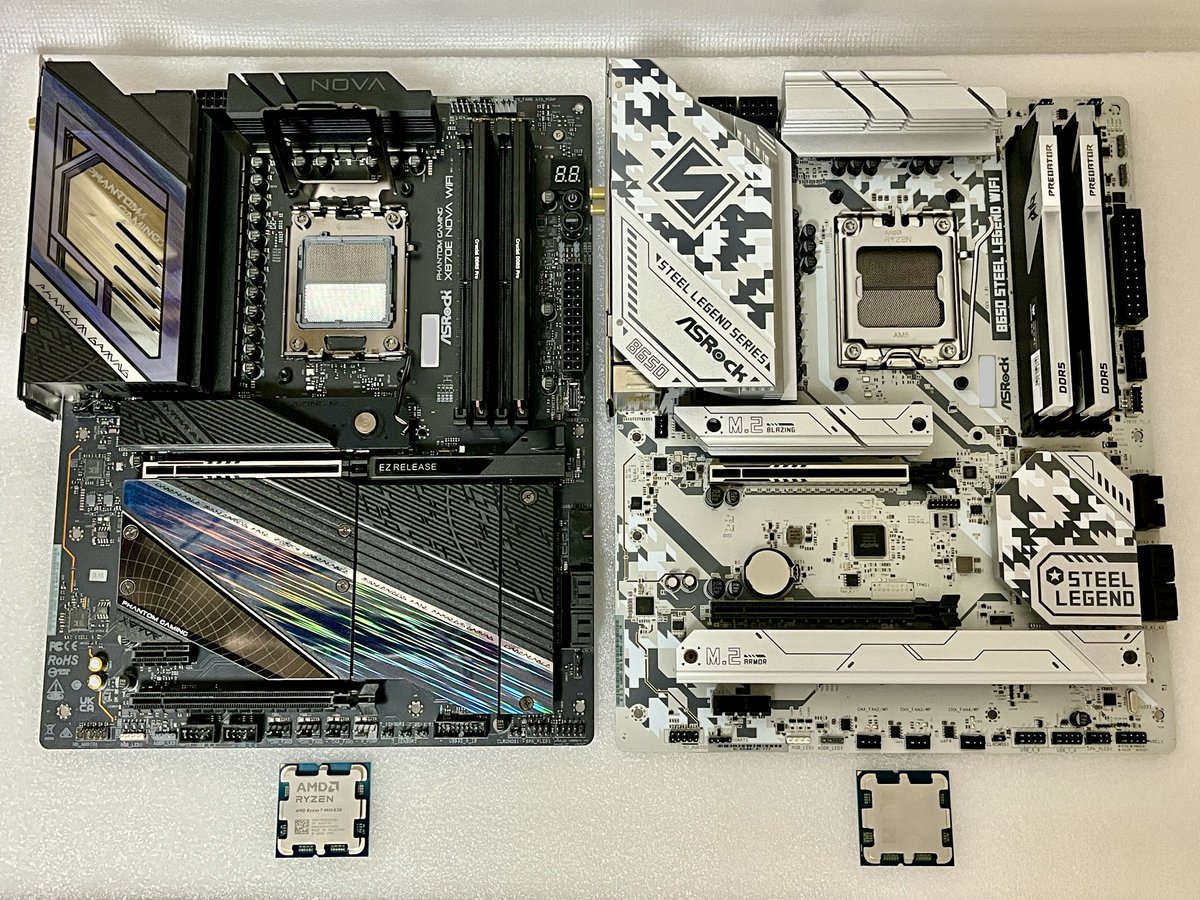 kurotre3's tweet photo. 9950X3DでもDDR5メモリ4枚の起動確認ができたので、PC構成を入れ替え。クリーンインストール中。
今回は B650 Steel Legend WiFi のPCIeスロット位置と帯域幅を優先。 https://t.co/R704gyBvUB