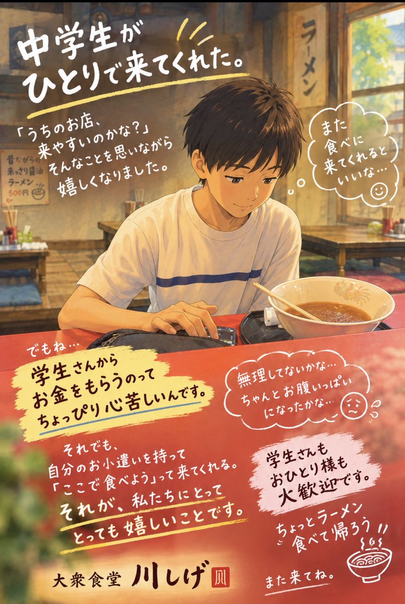 kawashige05's tweet photo. #町中華
#川しげ
#一人飯
#新潟ラーメン
#学生さん大歓迎
#一人でも入りやすいお店
#学生飯
#中学生ひとり飯
#アットホームなお店
#また来てね
久々です🌸 https://t.co/cbzKyAhfiG