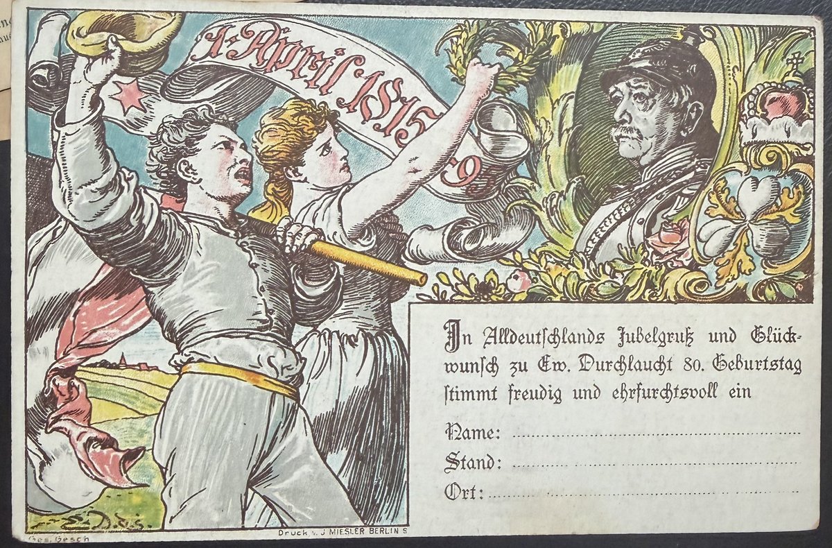 TGlenane's tweet photo. 
Prince Otto von Bismarck celebrated his 80th birthday on April 1, 1895, at his estate in Friedrichsruh, Germany.
Grateful subjects could send him a postcard - wishing him a happy birthday!
#philately #stamps #StampCollecting https://t.co/wNYDlYomgf