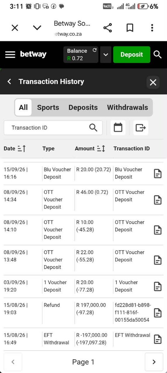 DaLeMa_ZA's tweet photo. Hey @betway @Betway_za is this how you treat player?
R197000.00 has disappeared on players credit account. You have been ignoring the player since August 2026 and you don't care, because you don't want to pay up. https://t.co/oPCkErzD7s