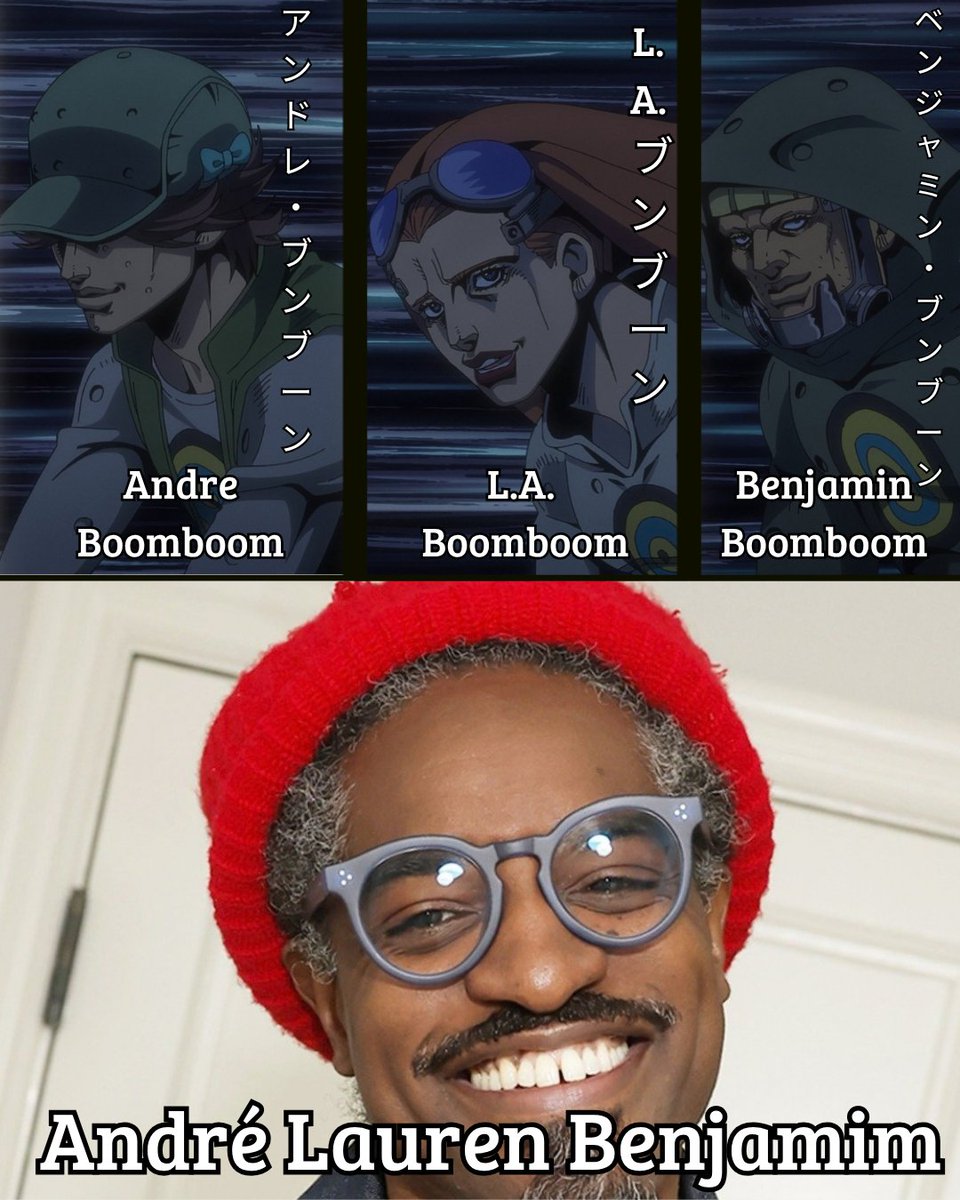 Rokakaka12's tweet photo. No episódio de hoje de JoJo's Bizarre Adventure Steel Ball Run houve a estreia da família Boomboom. A curiosidade que eu trago a vocês sobre esses personagens é que o nome de cada um vem do nome real do rapper americano André 3000 https://t.co/fTTXn2265R