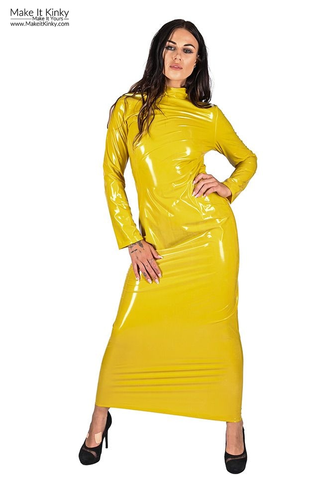 MakeitKinkyUS's tweet photo. 📷NEW COLOR YES3 YELLOW SHINY PVC .200📷This is our DR35 Morticia Dress📷Order ANY Custom item in this NEW Color📷#pvc #yellow #pvcfashion #plasticfashion #rainwear https://t.co/pRsDYATBmd