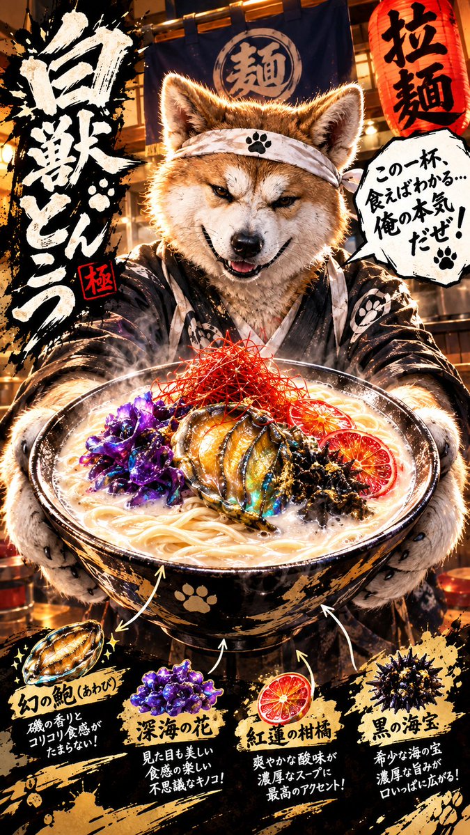 uhaoke_stamp's tweet photo. #とんこつラーメンの日
#うはおけプロンプト

「常識を煮込め。個性を盛れ。これが私の、唯一無二の特製とんこつ！」

さて、作ってしまいました、とんこつラーメンプロンプト！🍜✨

メジャーな具は乗らないように調整していますw

みんなの推しキャラは、どんなとんこつラーメンに仕上げてくるかな？☺

プロンプトはALTとコメント欄♪