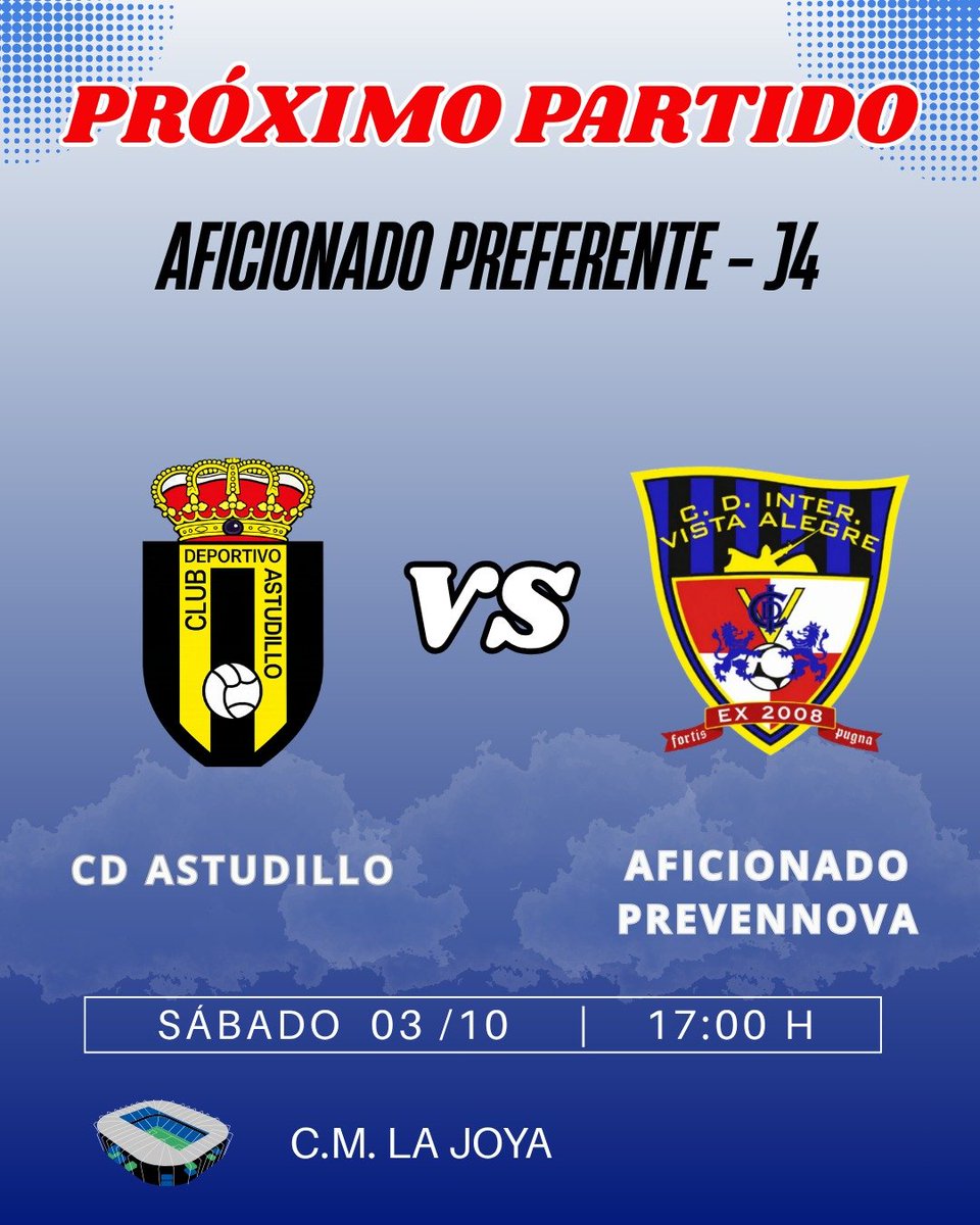 CDInterVA's tweet photo. ⚽️ J4 | Próximos partidos 💙💛

🏟️ Juvenil Nacional 🆚 UD Santa Marta
🕛 Sáb. 12:00

🏟️ Juvenil Regional 🆚 CD Almazán
🕞 Sáb. 15:45

🚌 CD Astudillo 🆚 Aficionado Preferente
🕔 Sáb. 17:00

🏟️ Infantil Regional 🆚 Unionistas Salamanca B
🕛 Sáb. 12:00

🙌 ¡Mucha suerte a todos! https://t.co/xg4GE0ahHW
