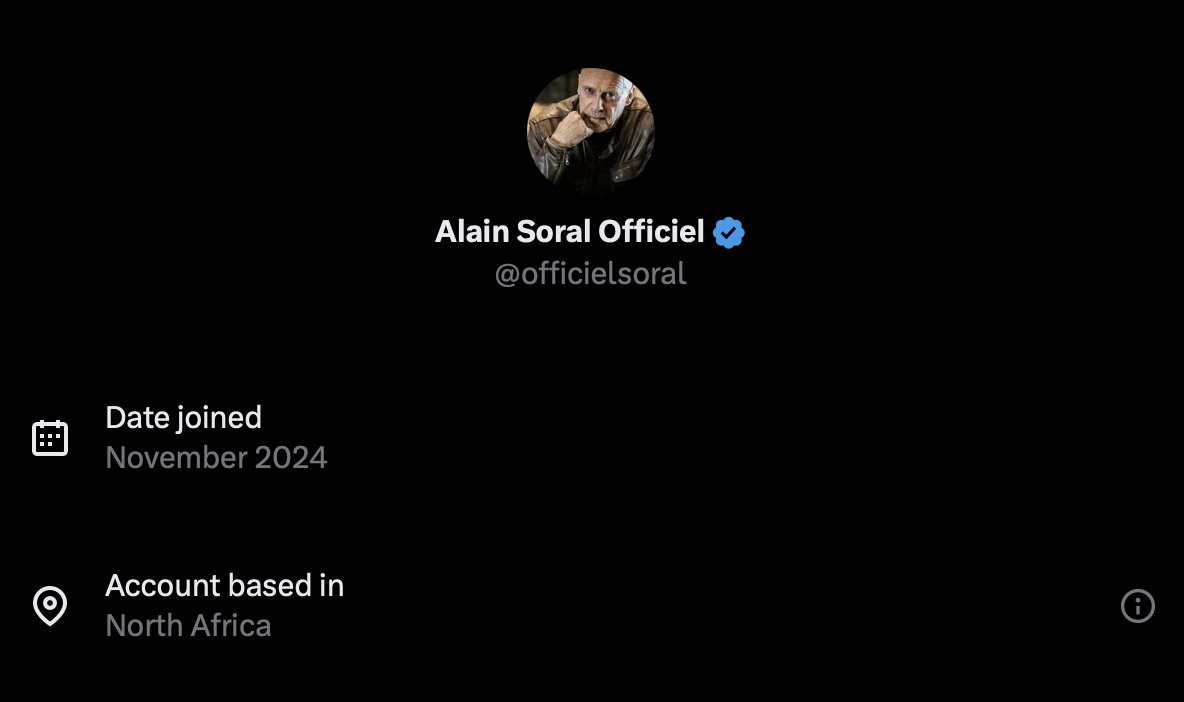 globoclodo's tweet photo. @AlainRdier @officielsoral Il était en Tunisie cet été, maintenant X ne le précise plus. Maroc ou Tunisie. https://t.co/Q6hEpTHqob