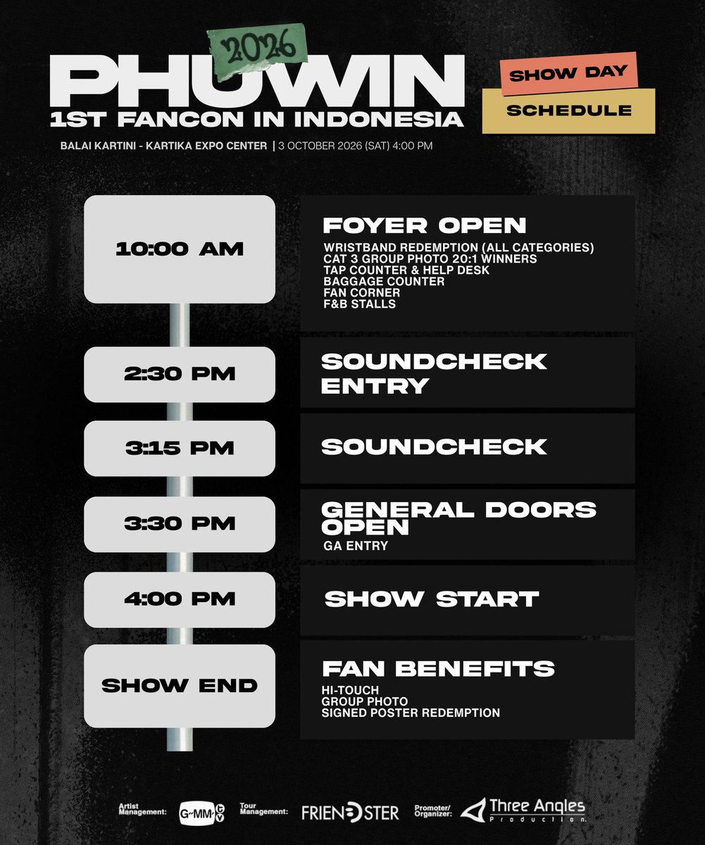 PhuwinOfficial's tweet photo. 『📢นัดเทรนด์』

⋆˙⟡ #phuwintang ʚ❤︎ɞ ⋆˚࿔

◍ 2026 Phuwin 1st Fancon in Indonesia

Date︴3 Oct
Soundcheck︴15.15 (TH)/(WIB)
Showtime︴16.00 (TH)/(WIB)
📍Balai Kartini - Kartika Expo Center

• TICKETS ON SALE•
🎟️ via https://t.co/CBVUPx8Rbz

⊙ Start trending 15.15 (TH)
🗝️ PHUWIN 1ST FANCON IDN
#️⃣ 2026Phuwin1stFanconinIndonesia

❥@phuwintang🍯
#phuwintang
#winniethephu