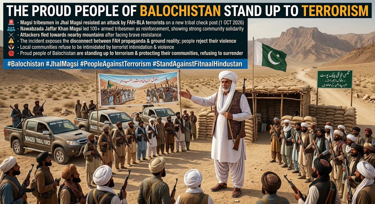 UpdateFlares's tweet photo. نوابزادہ جعفر خان مگسی اور 100 سے زائد غیور قبائلیوں کا یکجہتی کے ساتھ میداِن عمل میں اترنا اس بات کا ثبوت ہے کہ بلوچستان کا بچہ بچہ اپنے وطن کے امن کا محافظ ہے۔  
​#Balochistan #JhalMagsi #PeopleAgainstTerrorism #StandAgainstFitnaalHindustan https://t.co/iuV8M3ZhmR