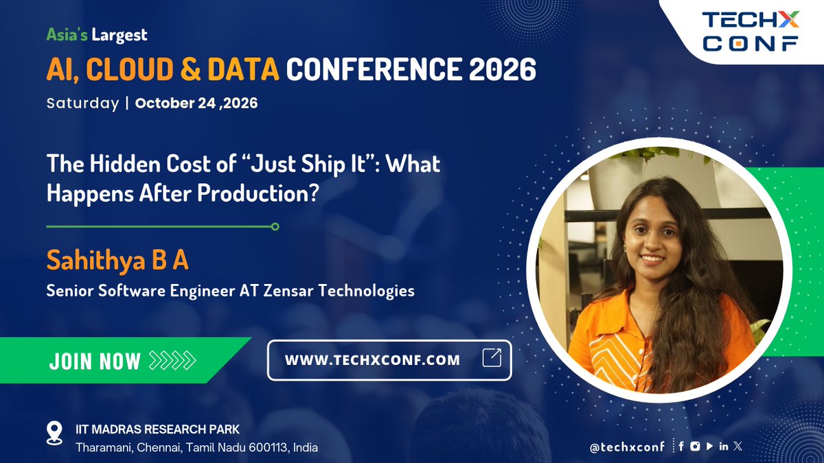 TechXConf's tweet photo. 🚀 The Hidden Cost of “Just Ship It”: What Happens After Production?

Join @SahithyaBA from Zensar Technologies as she explores what really happens when applications move from development into production. In a practical, demo-driven session, discover how traffic spikes, service failures, resource pressure, configuration drift, and cascading errors affect real-world systems.

Learn how observability, logging, metrics, distributed tracing, health checks, alerting, retries, graceful degradation, and capacity planning can help teams build applications that are easier to operate, debug, and recover.

🔗 Register Now: https://t.co/a9SK30uAKV

#TechXConf #TechXConf2026 #DevOps #Observability #SRE #CloudNative #SoftwareEngineering #Reliability #ZensarTechnologies