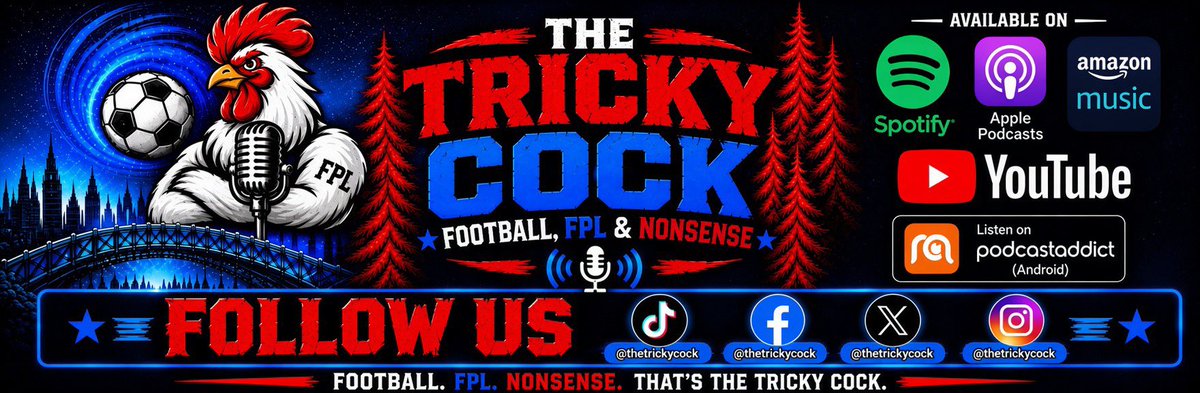 TheTrickyCock's tweet photo. 🎙️🔥 THE TRICKY COCK – EPISODE 8: ‘PRESS RECORD’ 🔥🎙️

We’re back for Episode 8, and as always, there’s plenty of football, questionable decisions and absolute nonsense to get stuck into! ⚽

👇 THIS WEEK ON THE TRICKY COCK:

🎥 Ricky presses record

TWO guest epsodes next week! 👊

⚽ A look at the limited EFL results from the weekend

💰 The Weekend Banker Double is back… 🥴

🏘️ A quick check-in on our two local clubs — @BedfordTown & @realbedford 

🔵 Manchester City found guilty — so what should the punishment be?!

⚽ Derby County make us an offer… one we’d very much like to refuse! 😂

🇧🇴 Don’t bet on the Bolivian league — trust us! 😳

🏉 And some absolute legends from the world of rugby ❤️

Plus, as ever, plenty of football chat, opinions, laughs and general nonsense along the way!

🎧 Watch and Listen, follow, like & subscribe — and get involved with The Tricky Cock!

https://t.co/eVkxNpm9JG

https://t.co/r8KrVN6Ly6

https://t.co/RyBXz476Mz

https://t.co/3V27GsFBtF

https://t.co/YYAZBMeVy6

#TheTrickyCock #Football #FPL #EFL #PremierLeague #FantasyPremierLeague #Podcast #BedfordTown #RealBedford #NFFC #Spurs #COYS #Rugby #episode8